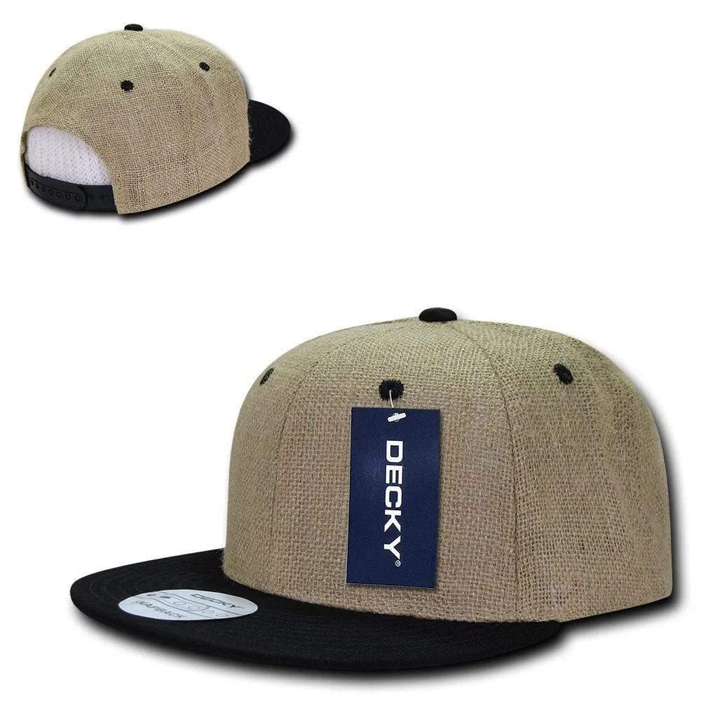 Decky Jute Crown Flat Bill Snapback Baseball 6 Panel Caps Hats Unisex