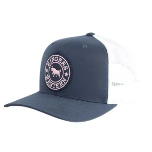 Ringers Western Signature Bull Trucker - Navy & White with Navy & Pink Patch