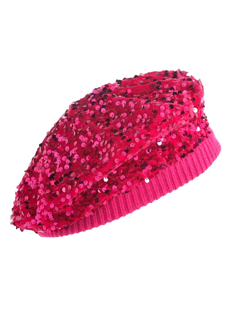Sequin Beret - Magenta